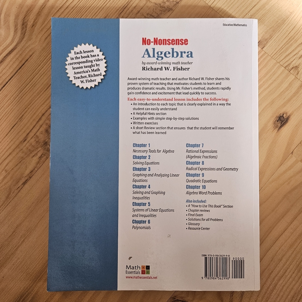 Math Essentials No-Nonsense Algebra Workbook - Picture 2 of 5